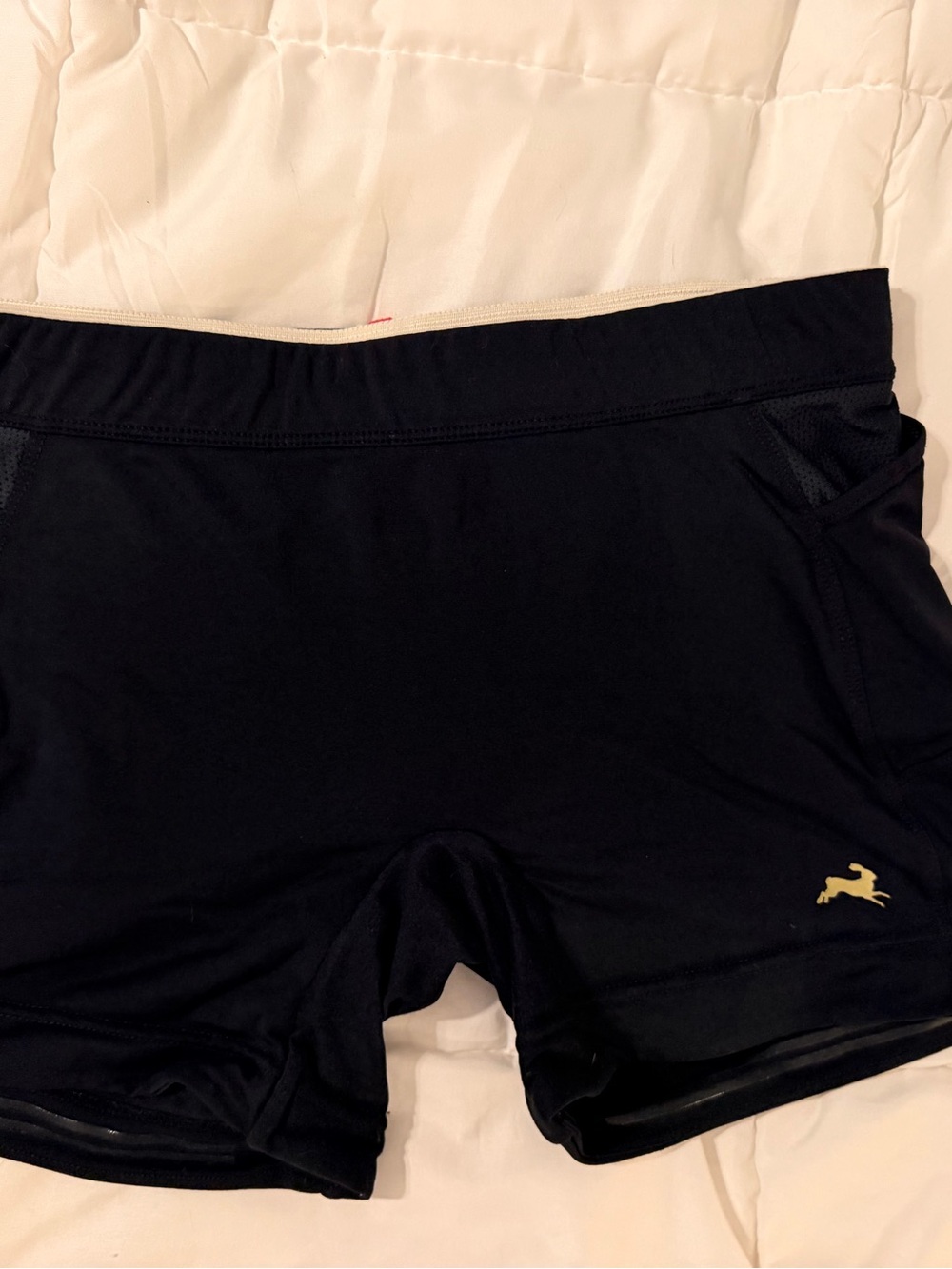 Tracksmith Black Women's lane 5 Athletic Shorts with Gold Hare Logo